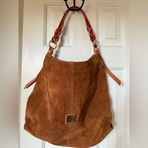 Dooney & Bourke Suede Hobo Shoulder Bag Purse- Tan w Braided Shoulder Strap